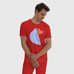 Пижама хлопковая мужская Голубь с сердечком, цвет: красный — фото 2