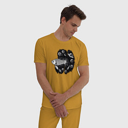 Пижама хлопковая мужская Рыбка и космос, цвет: горчичный — фото 2