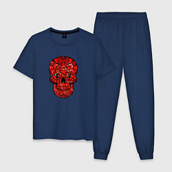 Пижама хлопковая мужская Red decorative skull, цвет: тёмно-синий