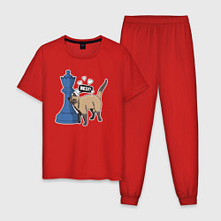 Пижама хлопковая мужская Кот Оникс и шахматный ферзь, цвет: красный