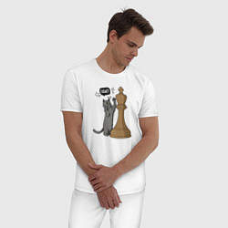 Пижама хлопковая мужская Кот Джексон и шахматный король, цвет: белый — фото 2