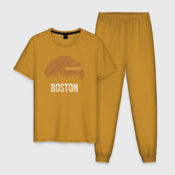 Пижама хлопковая мужская Boston Massachusetts, цвет: горчичный