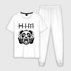 Пижама хлопковая мужская HIM - rock panda, цвет: белый