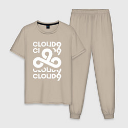 Пижама хлопковая мужская Cloud9 - in logo, цвет: миндальный