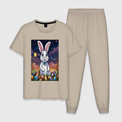Пижама хлопковая мужская Ночной кролик, цвет: миндальный