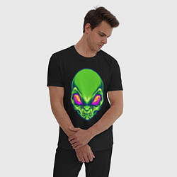 Пижама хлопковая мужская Голова зелёного пришельца, цвет: черный — фото 2