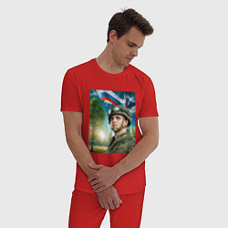 Пижама хлопковая мужская На защите Отчизны, цвет: красный — фото 2