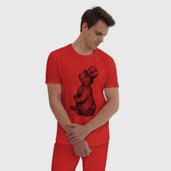Пижама хлопковая мужская Заяц в цилиндре, цвет: красный — фото 2