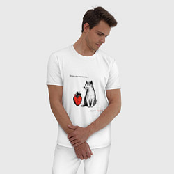 Пижама хлопковая мужская Кот и сердце с надписью - что ты понимаешь, цвет: белый — фото 2