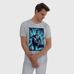 Пижама хлопковая мужская Jotaro Kujo - neon glow ai art, цвет: меланж — фото 2