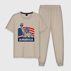 Пижама хлопковая мужская Free America, цвет: миндальный