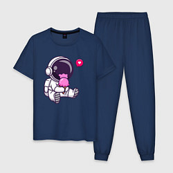 Пижама хлопковая мужская Космонавт и мороженое, цвет: тёмно-синий