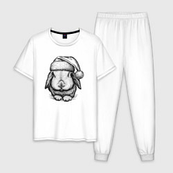 Пижама хлопковая мужская Новогодний зайченок, цвет: белый