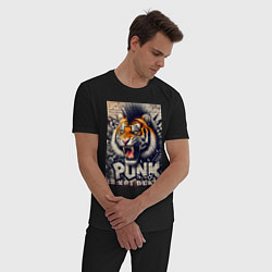 Пижама хлопковая мужская Cool tiger - punks not dead, цвет: черный — фото 2