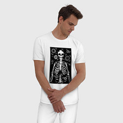 Пижама хлопковая мужская Скелет иллюстрация, цвет: белый — фото 2