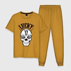 Пижама хлопковая мужская Lucky skull, цвет: горчичный