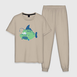 Пижама хлопковая мужская Рыбка удильщик, цвет: миндальный