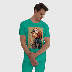 Пижама хлопковая мужская Тандзиро Камадо Арт, цвет: зеленый — фото 2