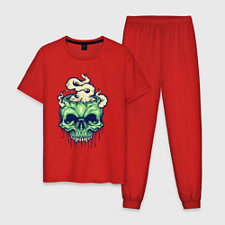 Пижама хлопковая мужская Skull smoke, цвет: красный