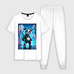 Пижама хлопковая мужская Panda samurai - bushido ai art, цвет: белый