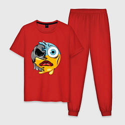 Пижама хлопковая мужская Удивлённый смайлик, цвет: красный
