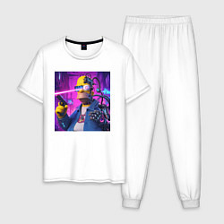 Пижама хлопковая мужская Кибер Гомер Симпсон - нейросеть фантазия, цвет: белый