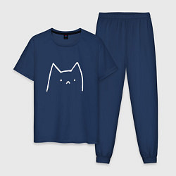 Пижама хлопковая мужская Забавный котик грустит, цвет: тёмно-синий