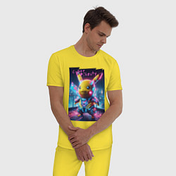 Пижама хлопковая мужская Cyber Pikachu - neon glow ai art fantasy, цвет: желтый — фото 2