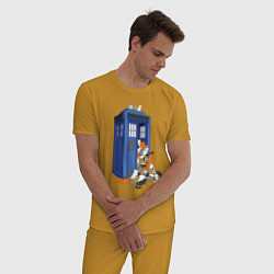 Пижама хлопковая мужская Тардис и котики, цвет: горчичный — фото 2