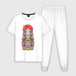 Пижама хлопковая мужская Девушка ниндзя и тигр, цвет: белый
