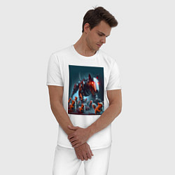 Пижама хлопковая мужская Кибер бультерьер защищает белок - нейросеть, цвет: белый — фото 2