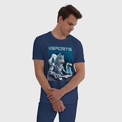 Пижама хлопковая мужская Крутой волчара киберспортсмен - нейросеть, цвет: тёмно-синий — фото 2