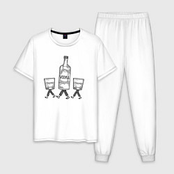 Пижама хлопковая мужская Водочные человечки, цвет: белый
