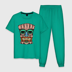 Пижама хлопковая мужская Tiki face, цвет: зеленый