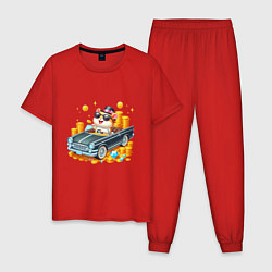 Пижама хлопковая мужская Хомяк миллионер на автомобиле, цвет: красный
