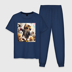 Пижама хлопковая мужская Кумир среди котят - граффити, цвет: тёмно-синий