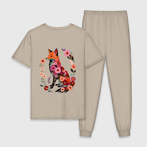 Мужская пижама Лиса цветочный силуэт / Миндальный – фото 2