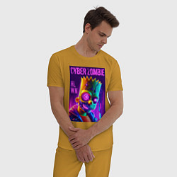 Пижама хлопковая мужская Bart Simpson cyber zombie - halloween ai art, цвет: горчичный — фото 2