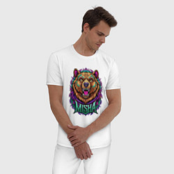 Пижама хлопковая мужская Свирепый медведь с надписью, цвет: белый — фото 2