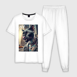 Пижама хлопковая мужская Cool dude panther from New York - ai art, цвет: белый