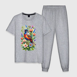 Пижама хлопковая мужская Расписной овсянковый кардинал, цвет: меланж