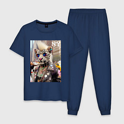 Пижама хлопковая мужская Леопард альбинос панк музыкант из Нью-Йорка - нейр, цвет: тёмно-синий