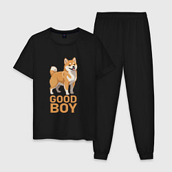 Пижама хлопковая мужская Собака акита-ину, цвет: черный
