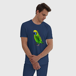 Пижама хлопковая мужская Зеленый попугай, цвет: тёмно-синий — фото 2
