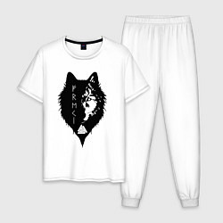 Пижама хлопковая мужская Волки одина фреки и гери, цвет: белый