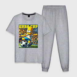 Пижама хлопковая мужская Euro cup - Bart Simpson, цвет: меланж