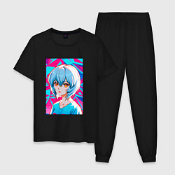 Пижама хлопковая мужская Аянами Рей аниме девушка с короткими волосами, цвет: черный