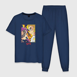 Пижама хлопковая мужская Клинок рассекающий демонов битва Ренгоку и Акадза, цвет: тёмно-синий