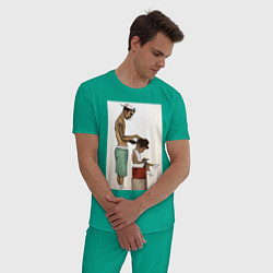 Пижама хлопковая мужская Парикмахер, цвет: зеленый — фото 2