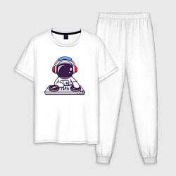 Пижама хлопковая мужская Космонавт диджей, цвет: белый